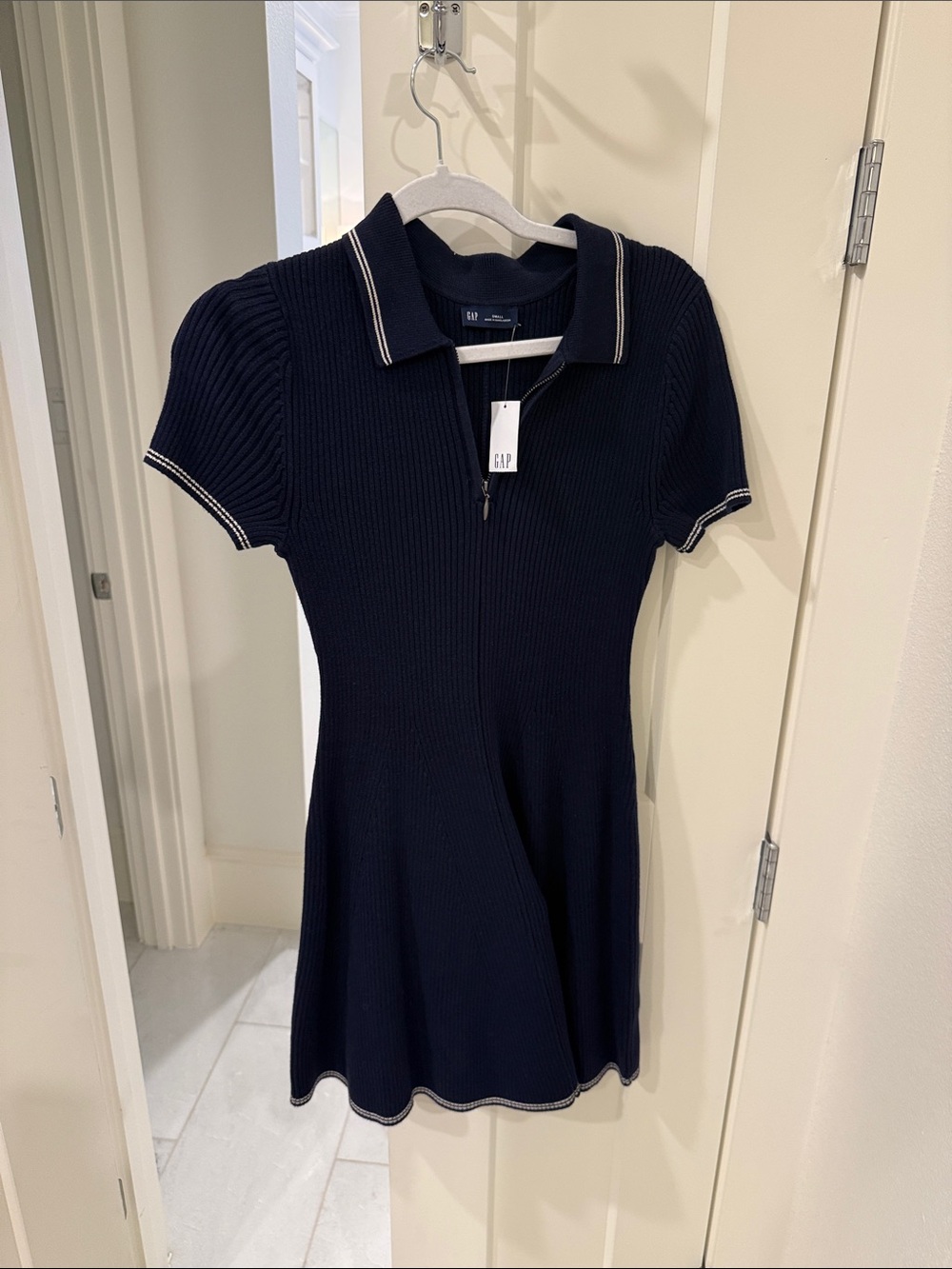 GAP Navy Ribbed Polo Dress with White Trim